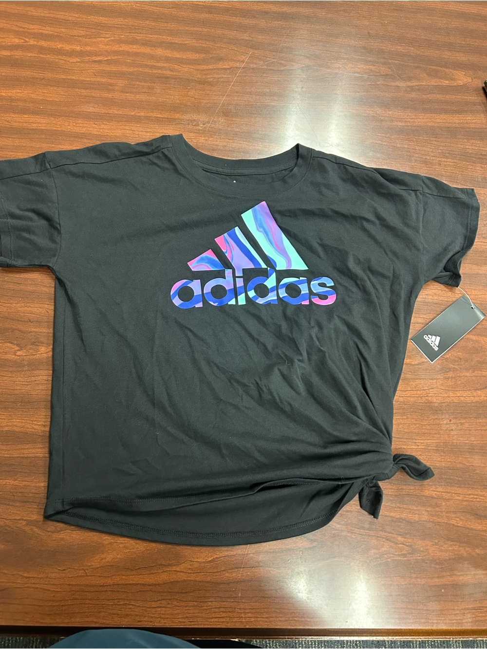 adidas Girls Black Logo Graphic Print Short Sleeve Loose Fit T-Shirt NWT